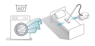 Instruction - Machine wash the textile and vacuum the bed